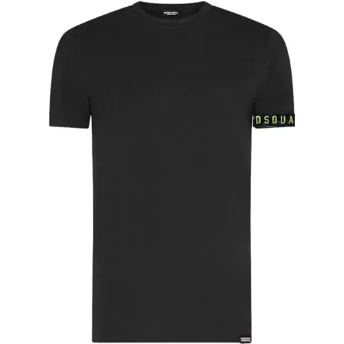 Schwarzes Shirt mit grünem Logo am Arm , Herren, Größe: 2XL - Dsquared2 - Modalova