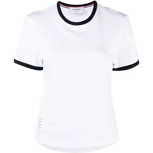 Weiße Baumwoll-T-Shirt mit Signaturdetails , Damen, Größe: XS - Thom Browne - Modalova