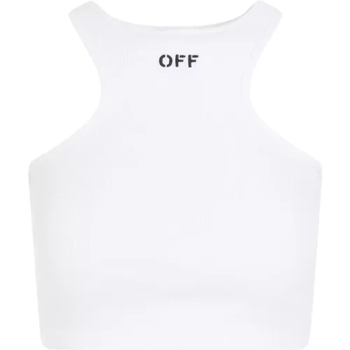 Off , Weißes Baumwoll-Halterneck-Logo-Top , Damen, Größe: M - Off White - Modalova