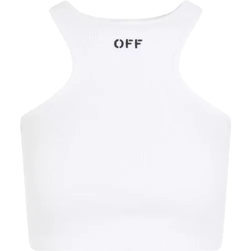 Off , Weißes Baumwoll-Halterneck-Logo-Top , Damen, Größe: S - Off White - Modalova