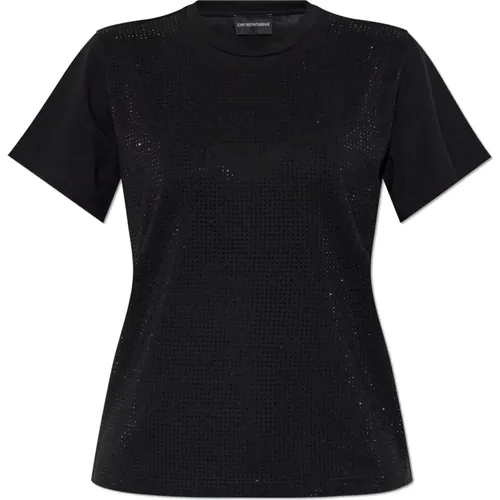 T-Shirt mit schimmernden Kristallen , Damen, Größe: M - Emporio Armani - Modalova
