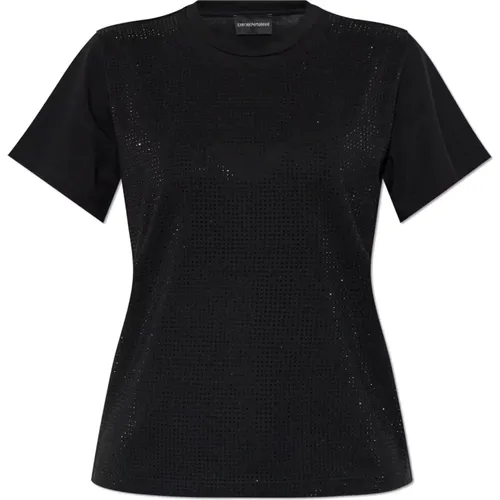 T-Shirt mit schimmernden Kristallen , Damen, Größe: S - Emporio Armani - Modalova