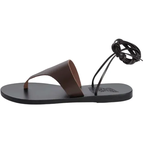Braune Leder Flip-Flops mit Knöchelbindung - Ancient Greek Sandals - Modalova