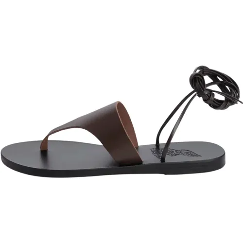 Braune Leder Flip-Flops mit Knöchelbindung , Damen, Größe: 37 EU - Ancient Greek Sandals - Modalova