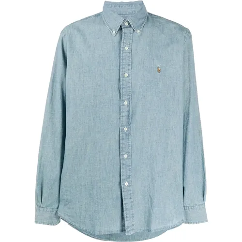Blaues Chambray besticktes Hemd , Herren, Größe: XL - Ralph Lauren - Modalova