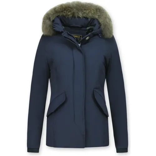 Fur Coat with Small Fur Collar - Wooly Short Jacket - 5897B , female, Sizes: XS, XL - Matogla - Modalova