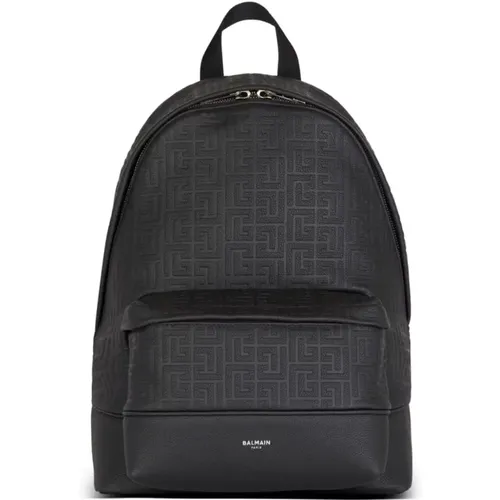 Schwarzer Leder-Rucksack mit PB Maze Monogramm - Balmain - Modalova