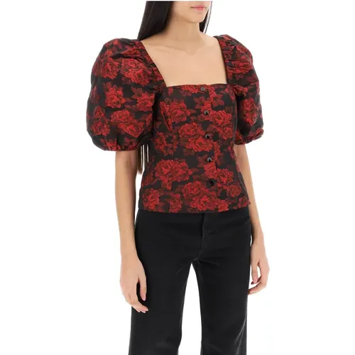 Bluse mit Blumen Jacquard und Ballonärmeln - Ganni - Modalova