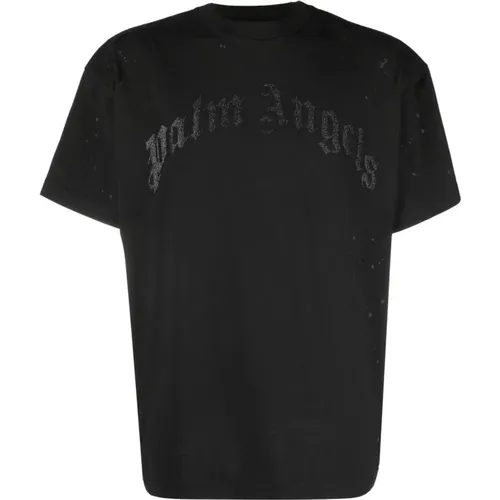 Glittered Logo Classic T-Shirt , male, Sizes: M - Palm Angels - Modalova