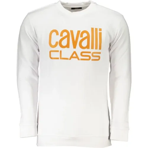 Weißer Baumwoll-Sweatshirt mit Print-Logo , Herren, Größe: L - Cavalli Class - Modalova