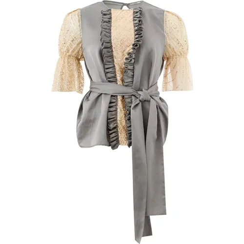 Silk Embellished Ruffled Top , female, Sizes: XS - Lardini - Modalova