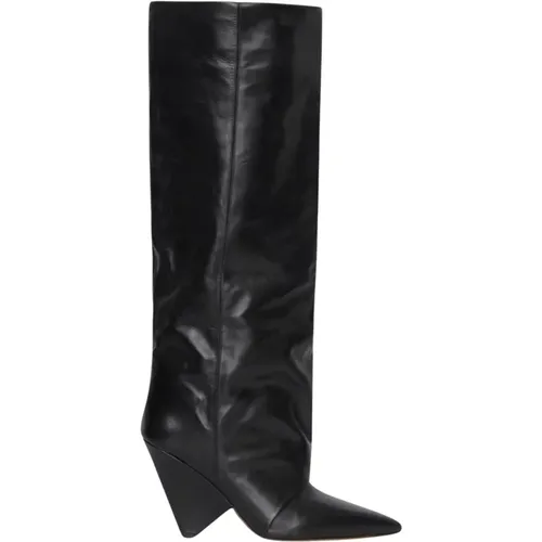 Schwarze Hohe Leder Kegelabsatzstiefel - Isabel marant - Modalova