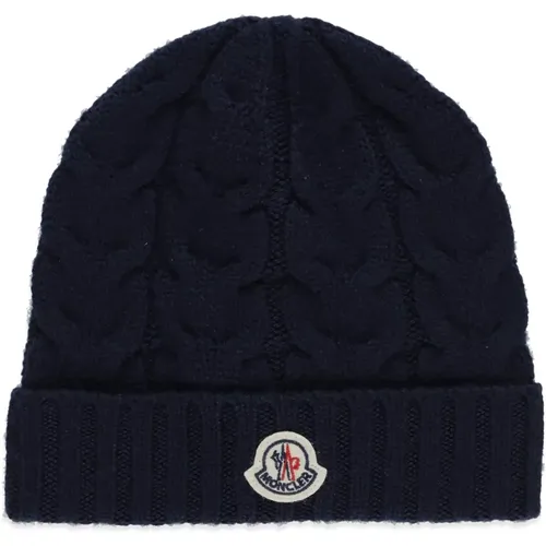 Blaue Woll-Beanie-Mütze für Jungen - Moncler - Modalova