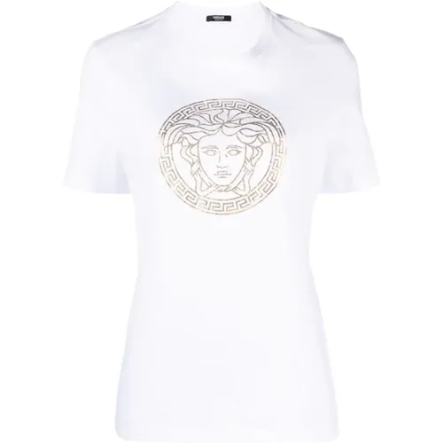 Weiße T-Shirts und Polos mit foliengeprägtem Medusa-Motiv,Weiße/Goldene T-Shirts und Polos mit Medusa-Kopf-Motiv - Versace - Modalova