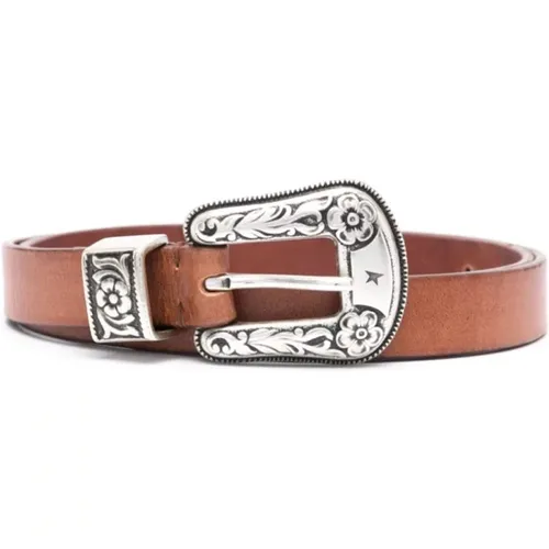 Vintage Leather Belt with Western-inspiBuckle , female, Sizes: 80 CM - Golden Goose - Modalova