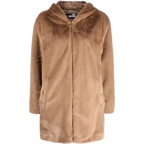 Faux Fur Hooded Coat , female, Sizes: S - Love Moschino - Modalova