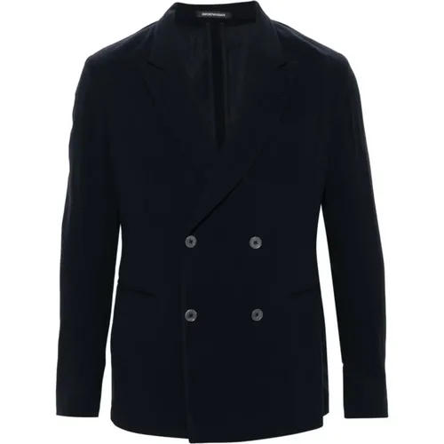 Navy Wool Textured Jacket , male, Sizes: L, M, 4XL, 2XL, S, 3XL, XL - Emporio Armani - Modalova