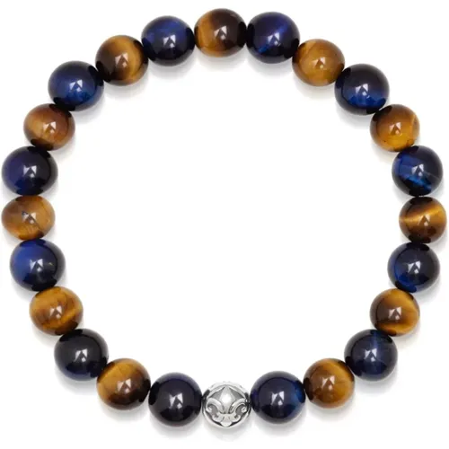 Bohemian Blue Brown Tiger Eye Wristband , male, Sizes: M, XL, L - Nialaya - Modalova