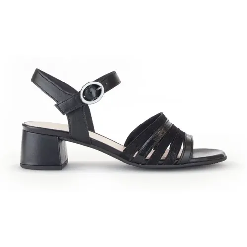 Schwarze Ledersandalen , Damen, Größe: 38 1/2 EU - Gabor - Modalova