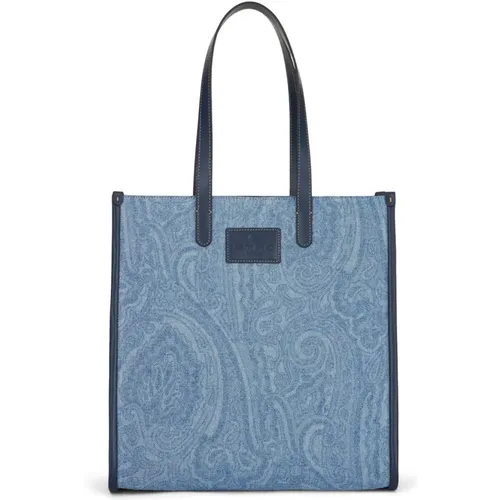 Denim Shopping Bag with Amebas Pattern , male, Sizes: ONE SIZE - ETRO - Modalova