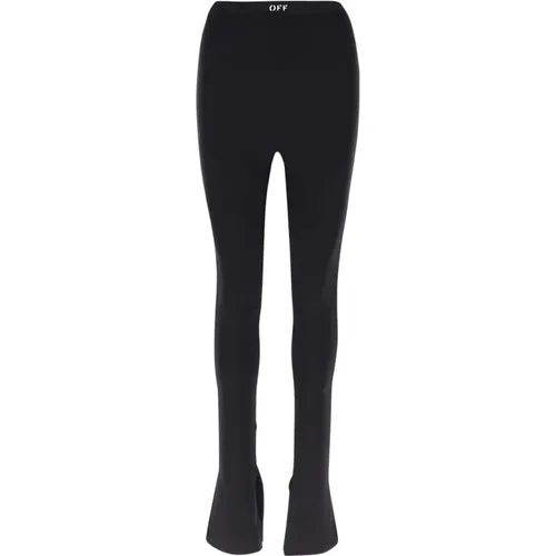 Schwarze Leggings aus Stretch-Jersey mit Logo-Bund , Damen, Größe: XS - Off White - Modalova