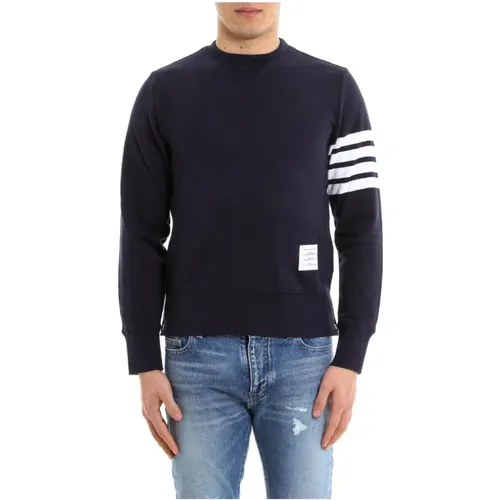 Blauer Crew-neck Sweatshirt mit Knöpfen , Herren, Größe: XL - Thom Browne - Modalova