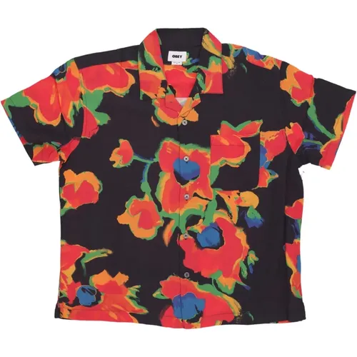 Acrylblumen gewebtes T-Shirt , Herren, Größe: M - Obey - Modalova