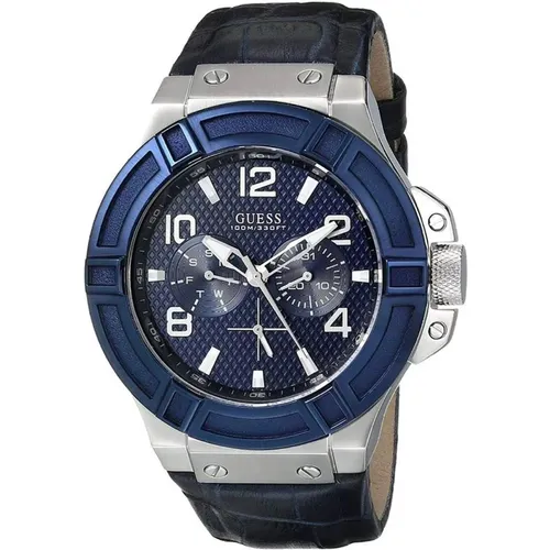 Blue Leather Multifunction Watch Rigor , male, Sizes: ONE SIZE - Guess - Modalova
