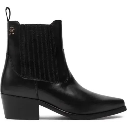 Schwarzer Leder Cowboy Stiefel , Damen, Größe: 40 EU - Tommy Hilfiger - Modalova