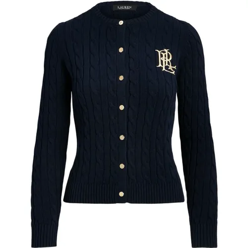 Navy Cable Knit Cardigan Silver Buttons , female, Sizes: XS, S, M, L - Ralph Lauren - Modalova