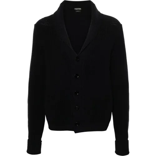 Navy Cashmere Cardigan Sweater , male, Sizes: L - Tom Ford - Modalova