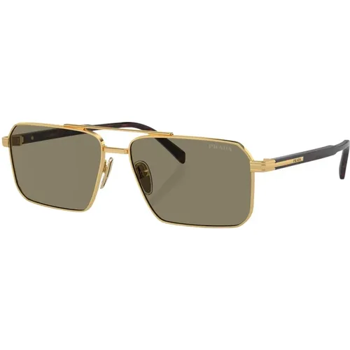 Gold Metal Frame Brown Lens Sunglasses , unisex, Sizes: 58 MM - Prada - Modalova