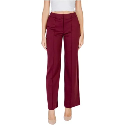 Bordeaux Plain Hose Reißverschluss Knopfverschluss , Damen, Größe: M - Ichi - Modalova