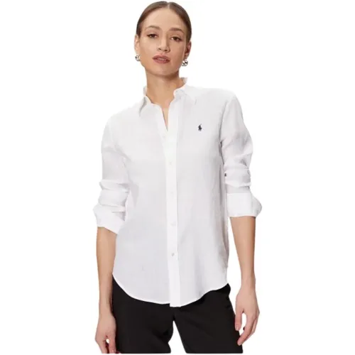 Casual Linen Shirt with Embroidered Logo , female, Sizes: L, 2XL, XL - Polo Ralph Lauren - Modalova