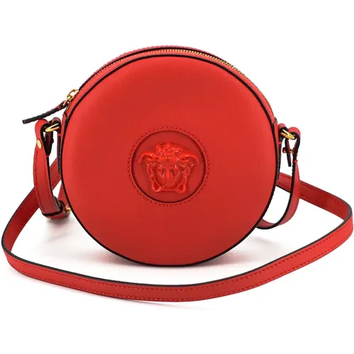 Calf Leather Round Disc Shoulder Bag , female, Sizes: ONE SIZE - Versace - Modalova