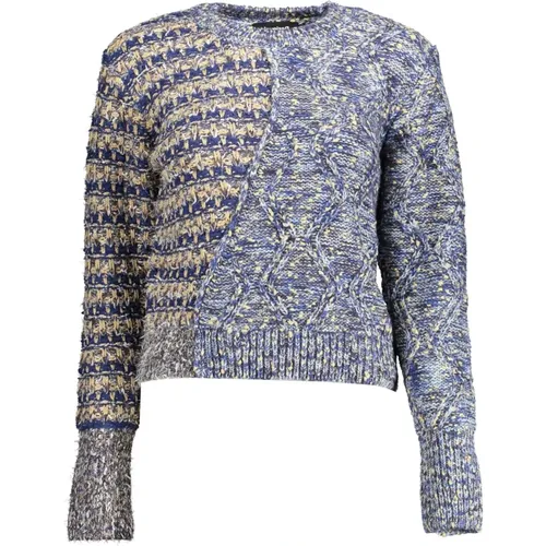 Blauer Polyesterpullover mit Kontrastdetails , Damen, Größe: M - Desigual - Modalova