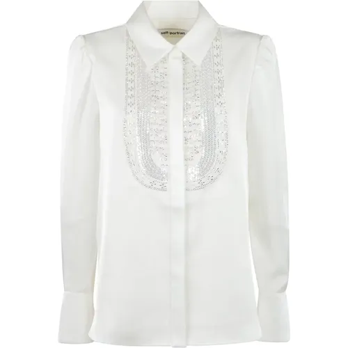 Satin Embellished Bib Blouse - Self Portrait - Modalova