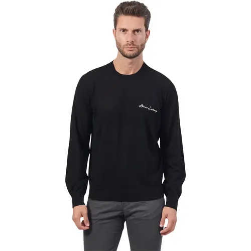 Schwarzer Pullover Geripptes Logo Runder Ausschnitt - Armani Exchange - Modalova