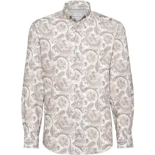 Paisley Print Button-Down Shirt , male, Sizes: XL, L, M - BRUNELLO CUCINELLI - Modalova