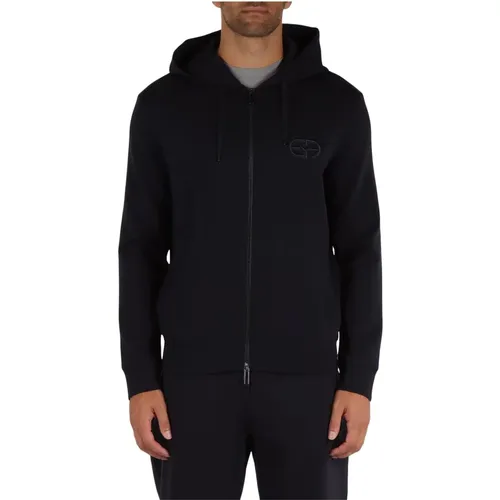 Baumwollkapuzenpullover mit Reißverschluss und Logo , Herren, Größe: XL - Emporio Armani - Modalova