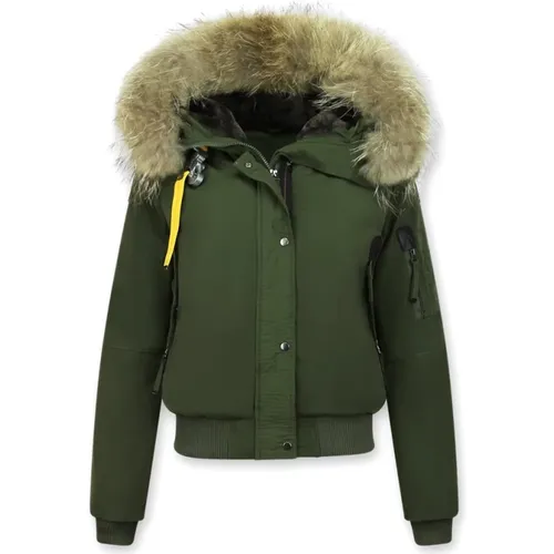 Short Winter Jacket with Genuine Fur Collar - Women Jacket , female, Sizes: XL, M, L, S - Gentile Bellini - Modalova