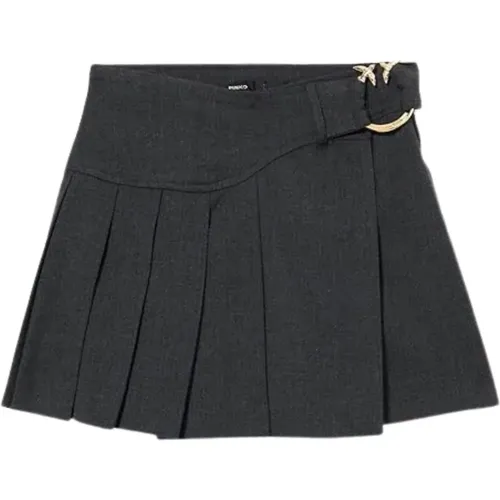 Grey Flannel Skirt Love Birds Detail , female, Sizes: S - pinko - Modalova