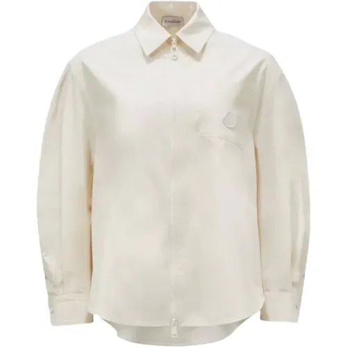Baumwoll-Popeline-Zip-Up-Shirt Offwhite,Schwarzes Poplin Zip-Up Hemd Leichte Baumwolle - Moncler - Modalova