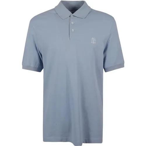 Blaues Baumwoll-Poloshirt mit Logodruck , Herren, Größe: L - BRUNELLO CUCINELLI - Modalova