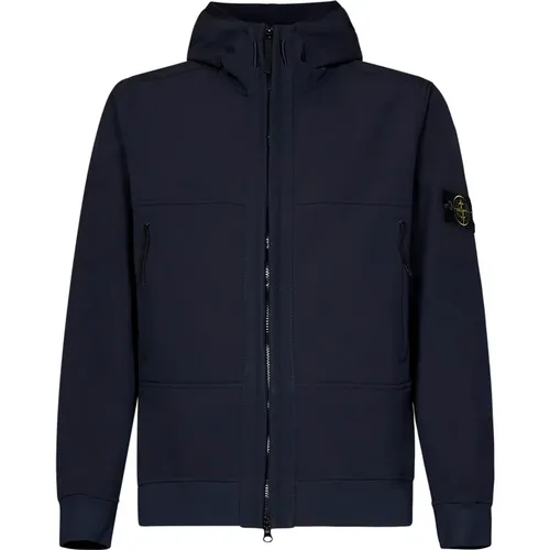 Blaue Mäntel mit Kapuze und Reißverschluss , Herren, Größe: XL - Stone Island - Modalova