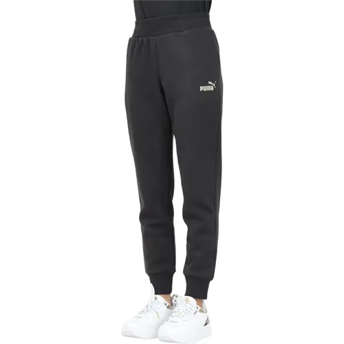 Sportliche Glitter Logo Schwarze Hose , Damen, Größe: S - Puma - Modalova