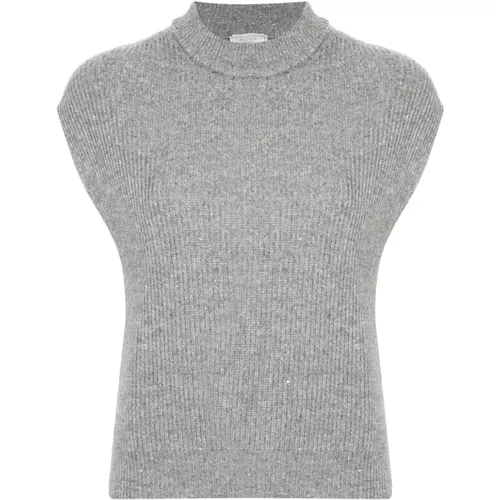 Sequin Embellished Grey Sweater , female, Sizes: S, M - PESERICO - Modalova