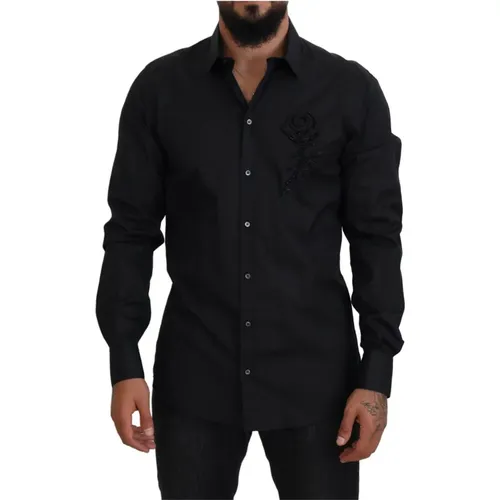 Roses Slim Fit Cotton Shirt , male, Sizes: S, XL, M - Dolce & Gabbana - Modalova