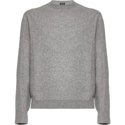 Mid Grey Wool Cashmere Crew Neck Sweater , male, Sizes: XL, M - Ermenegildo Zegna - Modalova