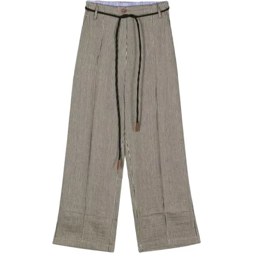 Grey Linen Blend High-Waisted Trousers , female, Sizes: 2XS - Alysi - Modalova